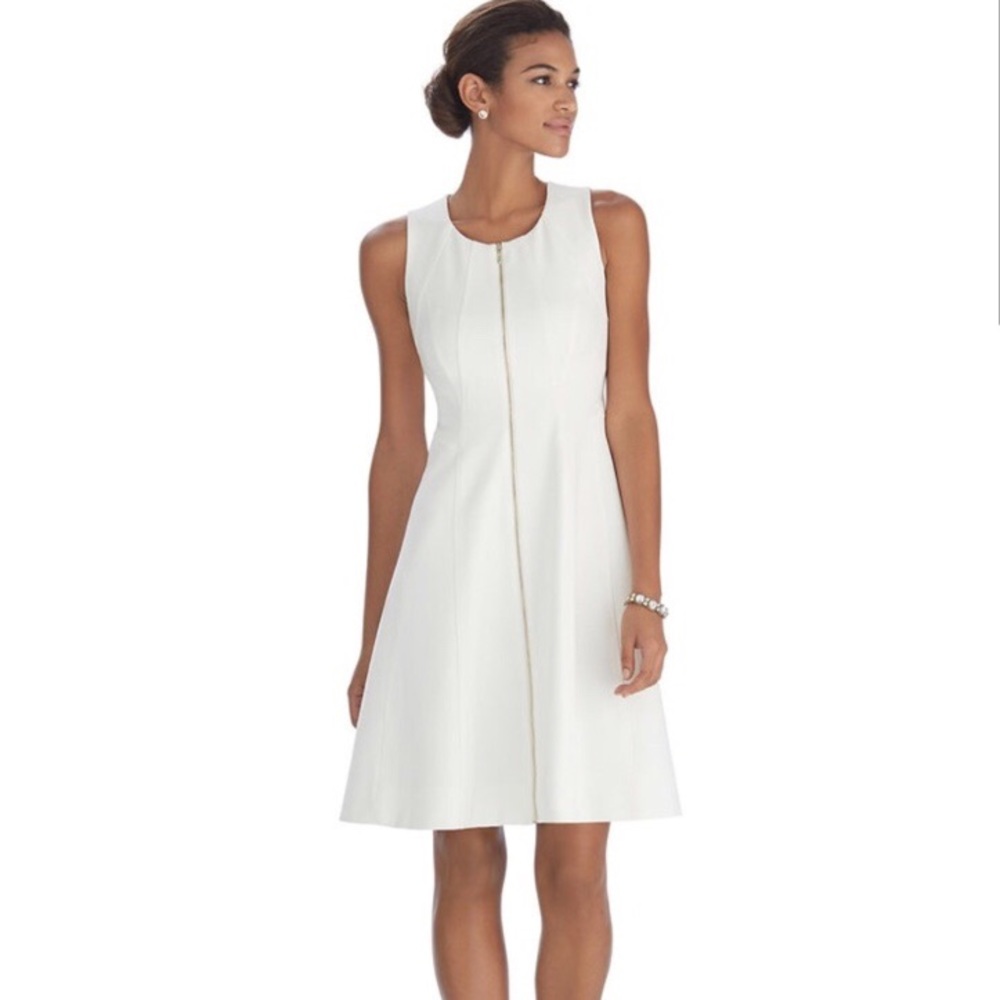 WHBM Sleeveless Front Zip Fit & Flare White Dress